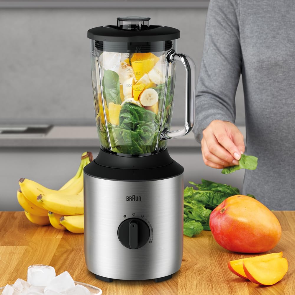 Braun PowerBlend Jug Blender 800W, 1.5L capacity, TriAction Technology, 2 Mills Chopper and Grinder, Stainless steel blades خلاط زجاجي باوربليند من براون، خلاط زجاجي سعة 1.5 لتر، 800 واط Braun PowerBlend Jug Blender 800W, 1.5L capacity, TriAction Technology, 2 Mills Chopper and Grinder, Stainless steel blades خلاط زجاجي باوربليند من براون، خلاط زجاجي سعة 1.5 لتر، 800 واط